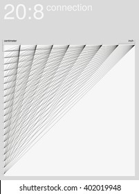 Visual experiment. Diagonal connection of an inch line and a centimeter line. Monochrome illustration for poster, cover, business card or web.