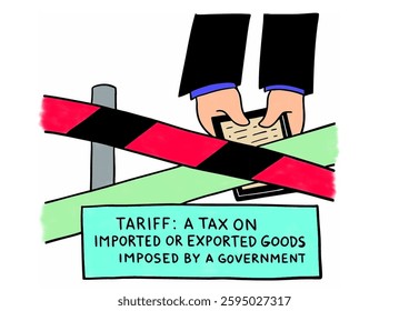 A visual explanation of tariffs, showing a the tax on goods.