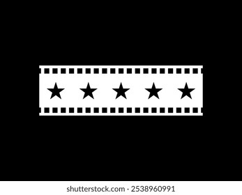Visual of the Five (5) Star Sign in the Filmstrip Silhouette. Rating Icon Symbol for Film or Movie Review, Pictogram, Apps, Website or Graphic Design Element. Rating 5 Star. Vector Illustration