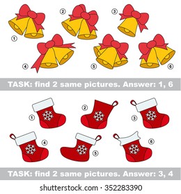 Visual game. Find hidden couple of bell and stocking