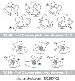 Visual game. Find hidden couple of bell and stocking