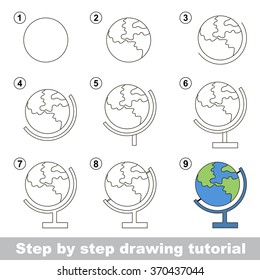 Visual game for kids. How to draw a Globe