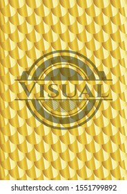 Visual gold badge or emblem. Scales pattern. Vector Illustration. Detailed.