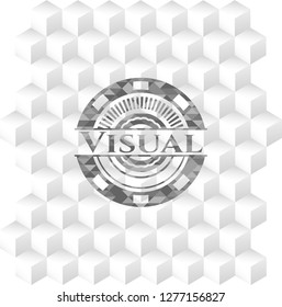 Visual grey badge with geometric cube white background