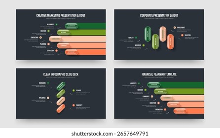 Visuelles Wachstum Fünf-vier-Schritt-Diagramm Präsentation Design Vektor Illustration Collection. Project Analysis 5 4, Option Infografik-Rahmenlayoutset.