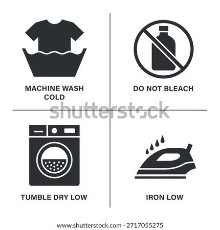 a visual guide depicting garment care instructions including machine washing drying ironing and bleaching restrictions shown as simple icons high quality
