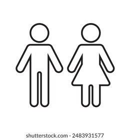 A visual guide using outline black pictograms against a white background to denote male and female genders, typically seen in restroom signs.