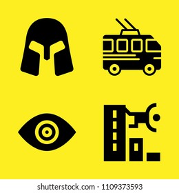 visual, helmet, trolleybus and parkour vector icon set. Sample icons set for web and graphic design