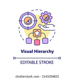 Visual hierarchy concept icon. Order of parts importance. Graphic design principles abstract idea thin line illustration. Isolated outline drawing. Editable stroke. Arial, Myriad Pro-Bold fonts used