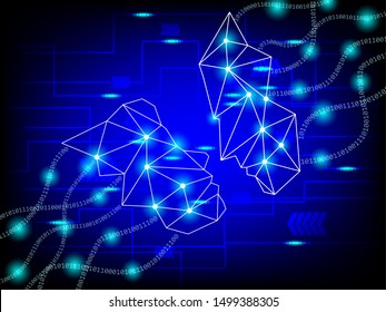 Visual Human Big Data Background. Artificial intelligence Cyber Concept. Machine learning Concept. Data Transfer binary data form head side view