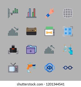 visual icon set. vector set about vision, virtual reality, television and eye glasses icons set.