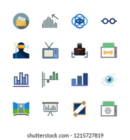 visual icon set. vector set about vision, folder, television and bar chart icons set.