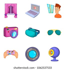 Visual icons set. Cartoon set of 9 visual vector icons for web isolated on white background