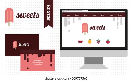 visual identity of sweet shop. icons and business set.