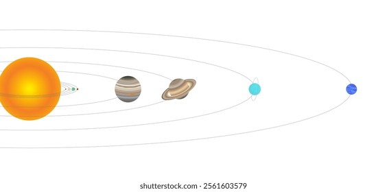 Visual Illustration of Planets Distance From The Sun Isolated on White Background. Planets of the Solar System Rotating Around the Sun.