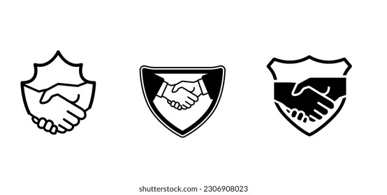 The visual image of the vector logo is a symbolic image of a handshake without gloves and a shield.