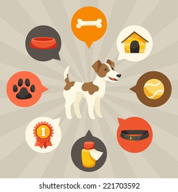 Visual infographics with cute dogs, icons and objects.