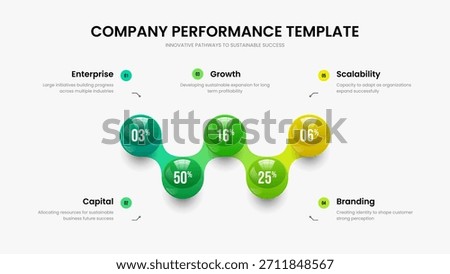 Visual Innovation 5 Element Diagram Presentation Design. Business Plan Five Option Infographic Frame Template. Elegant Launch Slideshow Layout Vector Illustration.