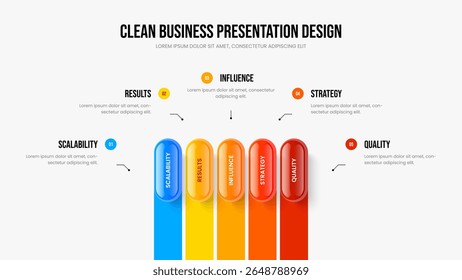 Visual Innovation Five Element Infographic Slideshow Design. Market Visualization 5 Option Diagram Slide Template. Modern Analysis Frame Layout Vector Illustration.