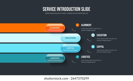 Visual Innovation Slideshow Layout Vector Illustration. Creative Overview 4 Option Diagram Presentation Design. Modern Insight Four Step Infographic Slide Template.