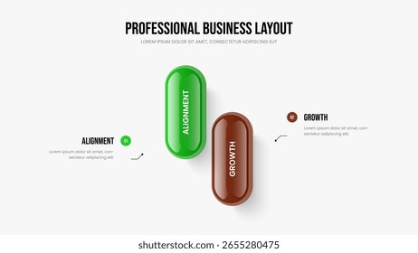 Visual Innovation Two Option Infographic Presentation Layout. Product Profile Slide Template Vector Illustration. Project Performance 2 Element Diagram Frame Design.