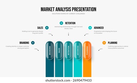 Visual Insight 5 Step Diagram Frame Layout. Company Plan Slide Design Vector Illustration. Advertising Review Five Option Infographic Presentation Template.