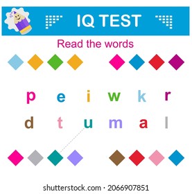  Visual intelligence. Read the words. Intelligence puzzle, Logic question, IQ Test.
