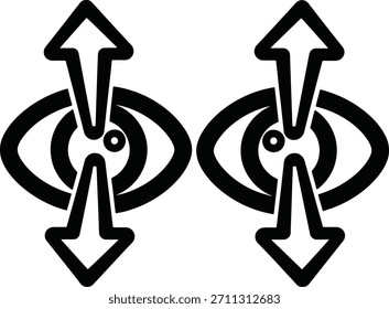 Interacción visual Vector de iconos de contacto visual. Icono que muestra los ojos con flechas, que representa la interacción visual, el contacto visual y la observación enfocada.