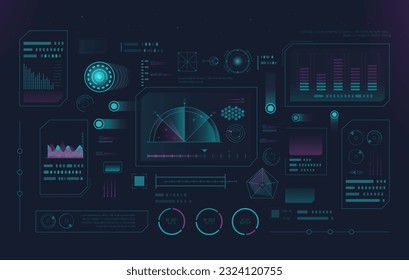 Visual interface on the screen display with high-tech concepts and the future. control button and chart for information display.