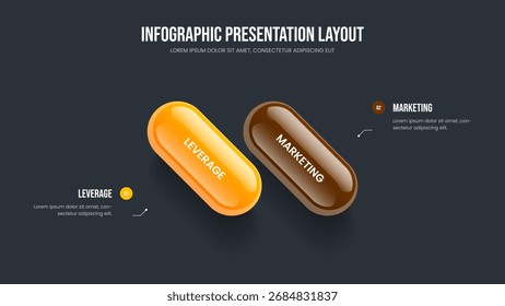 Visual Introduction 2 Step Diagram Slideshow Template. Company Briefing Two Option Infographic Slide Layout. Enterprise Growth Frame Design Vector Illustration.