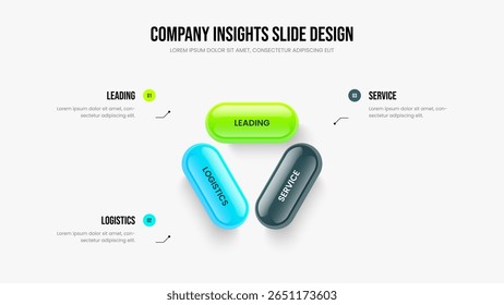 Introdução visual Design de apresentação de slides de diagrama de três elementos. Modelo De Apresentação Infográfica Da Opção 3 Do Enterprise Insight. Consulta ilustração de vetor de layout de quadro de estratégia.