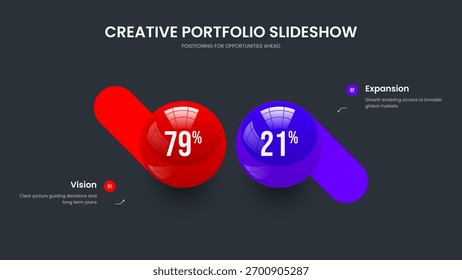 Visual Launch 2 Etapa Diagrama Apresentação Design. Ilustração de vetor de modelo de apresentação de slides de visualização profissional. Layout do Slide do Enterprise Showcase Two Option Chart.