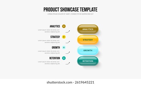 Visual Launch 4 Element Infographic Frame Template. Sales Portfolio Four Step Diagram Slideshow Layout. Creative Forecast Presentation Design Vector Illustration.