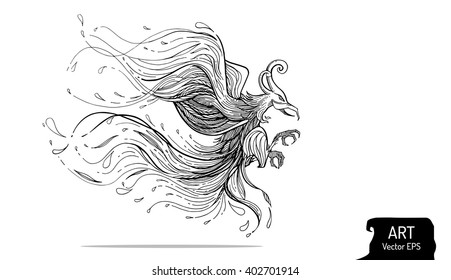 The visual line art of fantasy bird. vector file. fighting moving and jumping concept. best use for t-shirt, tattoo, sticker decoration