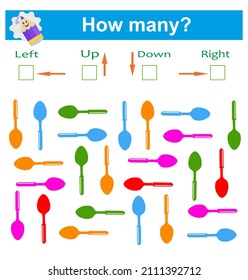 Visual logic game. Left or Right. Up or down. Logic game for kids. Count how many turned left and how many are turned right, also up and down.