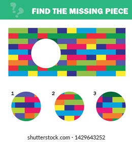 Visual logic puzzle with blocks. Find missing piece - Puzzle game for Children. Worksheet for kids.
