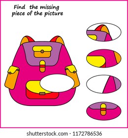 Visual logic puzzle: Find missing piece - Puzzle game for kids. Worksheet for Children. 