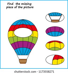 Visual logic puzzle: Find missing piece - Puzzle game for kids. Worksheet for Children. 