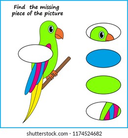 Visual logic puzzle: Find missing piece - Puzzle game for kids. Worksheet for Children. 
