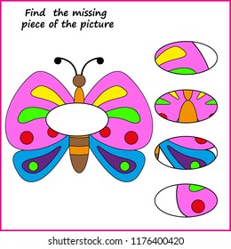 Visual logic puzzle: Find missing piece - Puzzle game for kids. Worksheet for Children. 