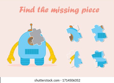 Visual logic puzzle. Find missing piece. Puzzle game for kids. Worksheet for Children.