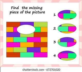 Visual logic puzzle: Find missing piece - Puzzle game for kids. Worksheet for Children. 