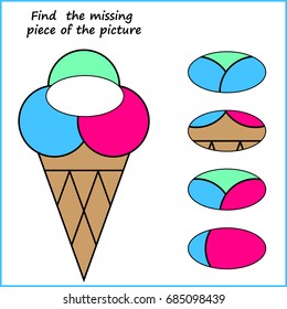 Visual logic puzzle: Find missing piece - Puzzle game for kids. Worksheet for Children. 