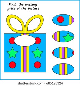 Visual logic puzzle: Find missing piece - Puzzle game for kids. Worksheet for Children. 
