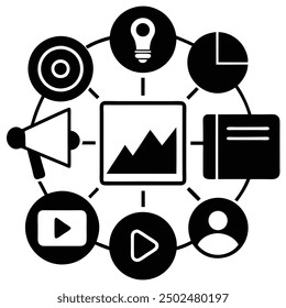 Visual marketing icon vector artwork, ideal for branding and digital marketing strategies. Perfect for use in online campaigns, logos, and promotional content. Modern and versatile design.