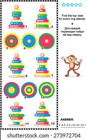 Visual math puzzle: Find the top view for every ring stacker. Answer included.
