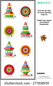 Visual math puzzle: Find the top view for every ring stacker. Answer included.
