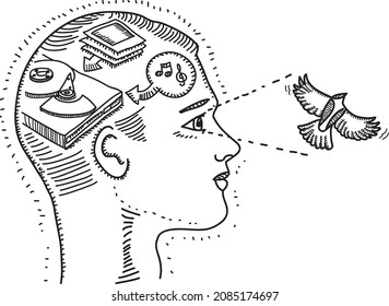 Visual Memory, Mind Drawing - Sketchy Hand-drawn Vector Illustration.