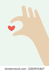 The visual message of love.
Illustration of the hand holds the heart shape