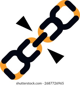 A visual metaphor for a broken link, this image depicts a snapped chain symbol suggesting a severed connection or interrupted access. Ideal for online services and digital representation.